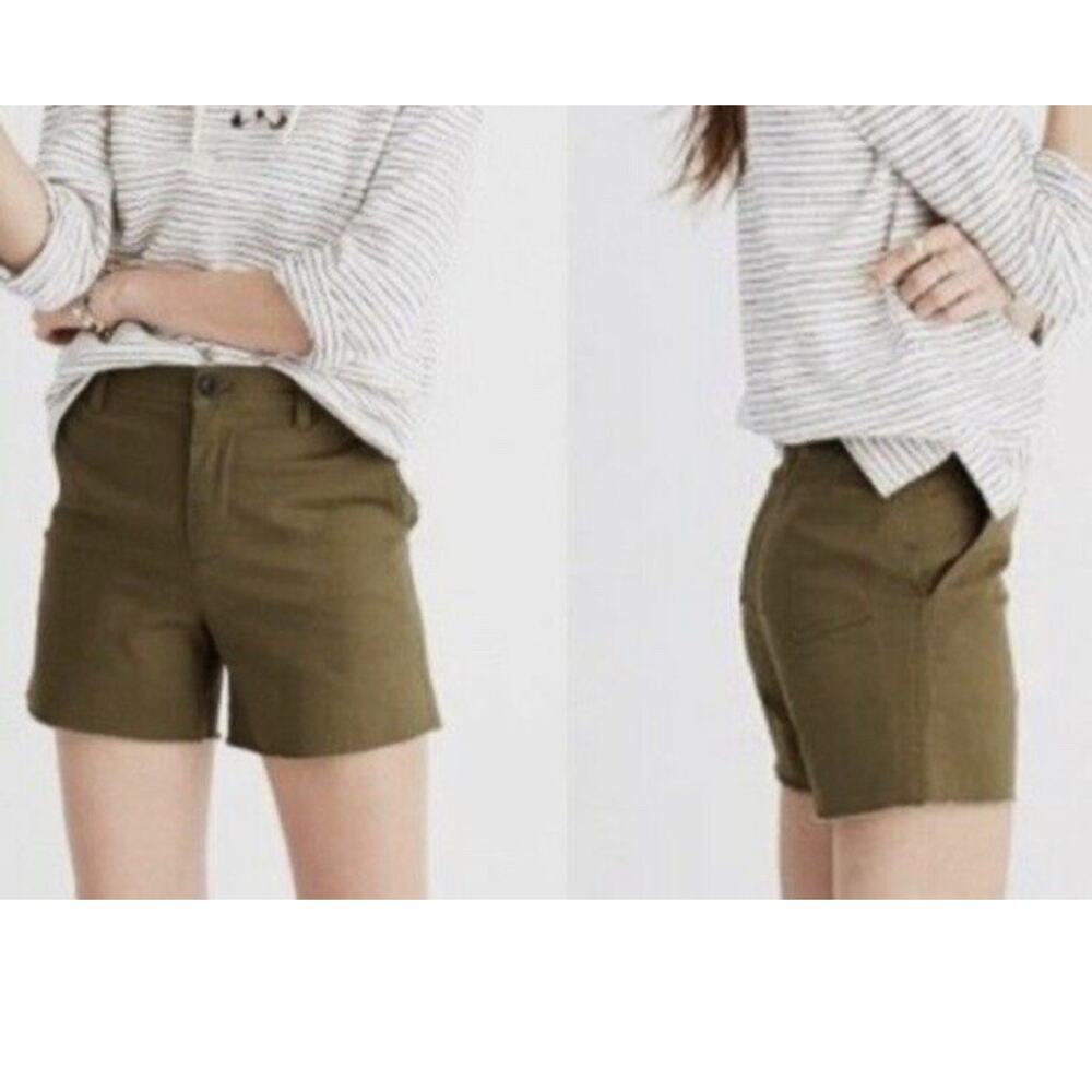 MADEWELL Camp Shorts Sz 29 Green High Rise Twill Shorts Raw Frayed Hem Womens